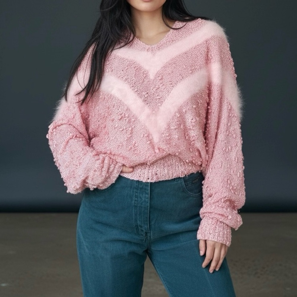 🎀 Vintage Coquette Pink Angora Popcorn Knit Sweater 🎀